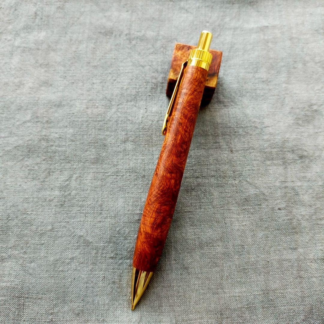 特上本花梨瘤　ハンドメイド　木軸シャープペン　0.5mm　天然木　ゴールド
