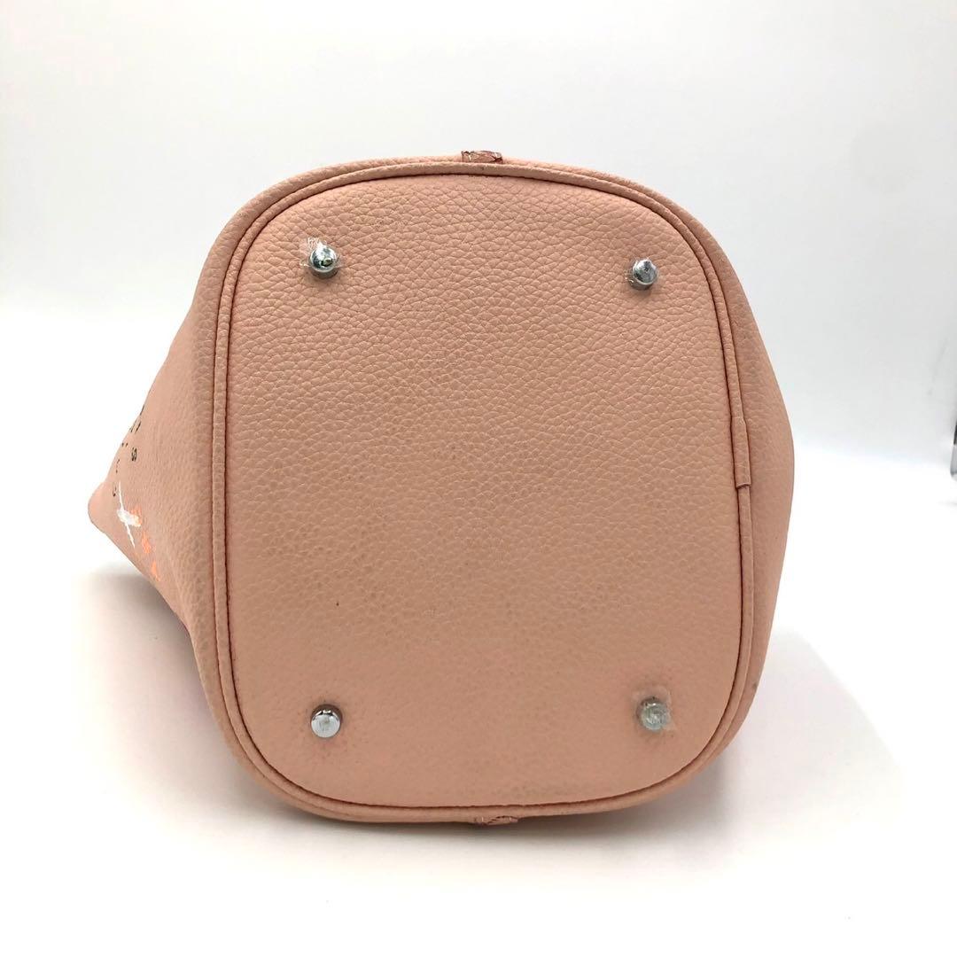 ゲルニカ キューブバッグ　ハンドバッグ　レザー ピンク　ペイント　レザー　ピンク