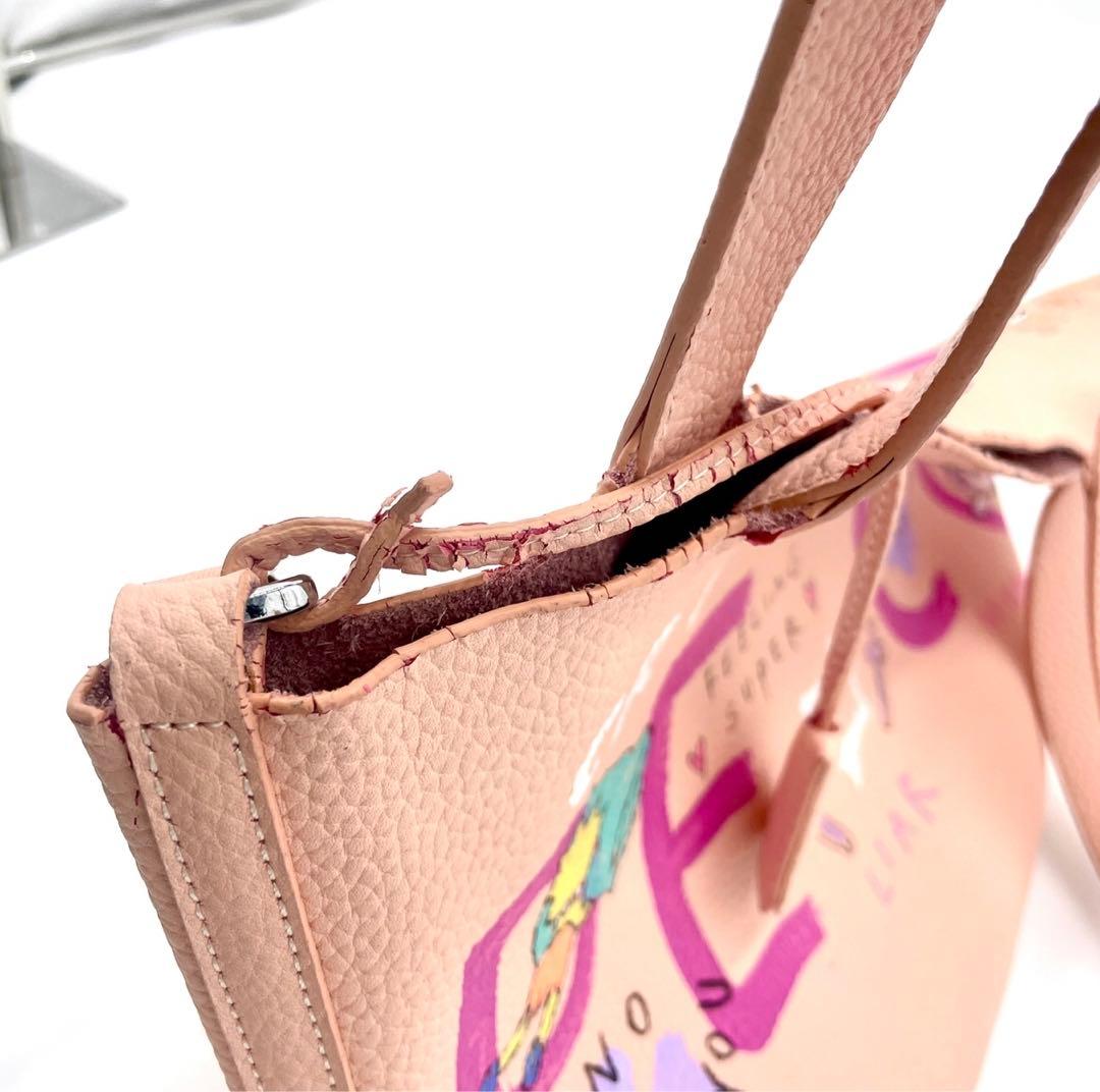 ゲルニカ キューブバッグ　ハンドバッグ　レザー ピンク　ペイント　レザー　ピンク