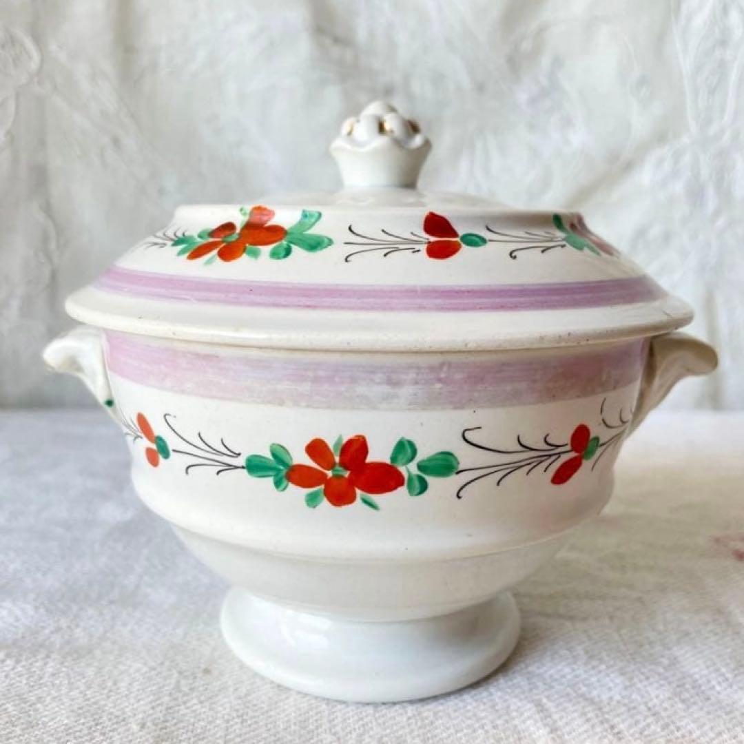 クレイユモントロー 花柄ブイヨンボウル スーピエール　フランスアンティーク