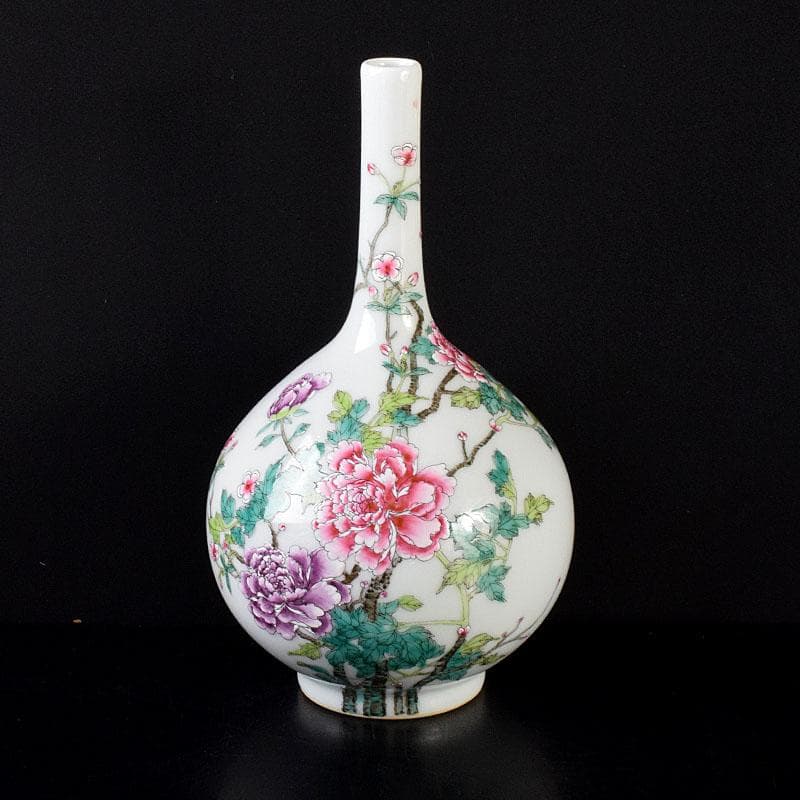 中国　大清乾隆年製　粉彩　牡丹文　長頸瓶　一輪挿　M　R7901E