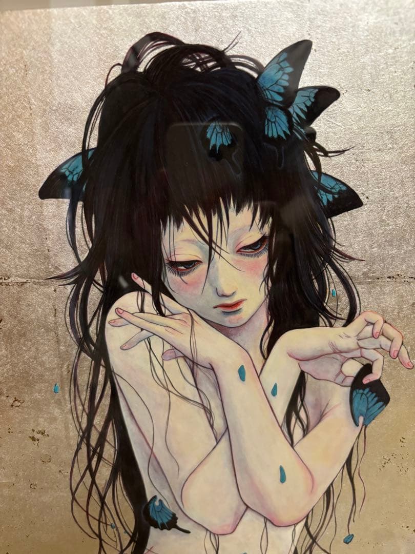 イヂチアキコ 「セイジャ」 (蝶と女性の日本画（青色）)