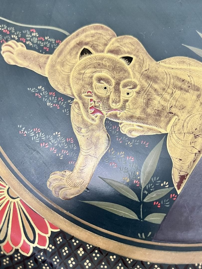 金蒔絵龍虎紋入れ子盆　一対　共箱　幕末～明治期