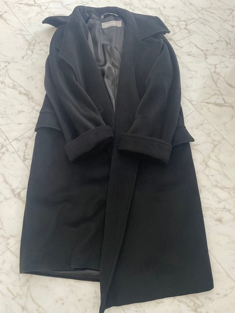マックスマーラ　黒 ダブルブレスト チェスターコート レディース