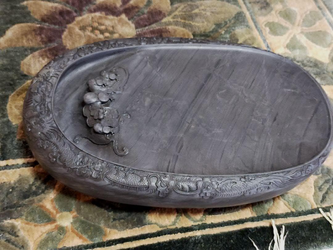 ♥大型　中国製　歙州　蝙蝠文双龍硯　硯　骨董品　端渓硯