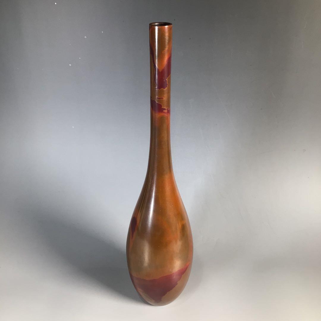 Ｎ２４６　花入　『鋳物師　金森紹栄造』『朱銅』『鶴首花入』　共箱　花器