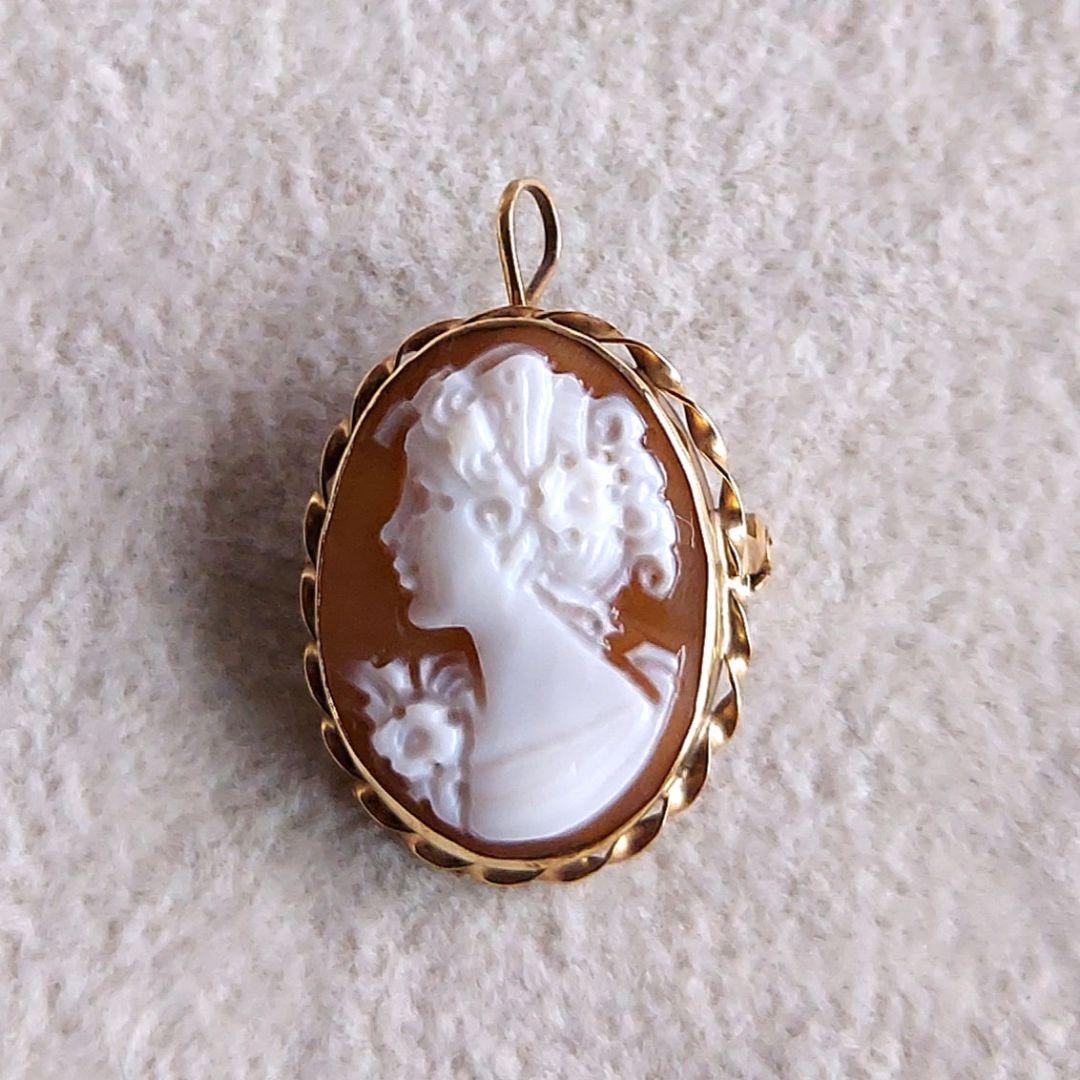 ヴィンテージ　女性　カメオ　9K ペンダントトップ&ブローチ