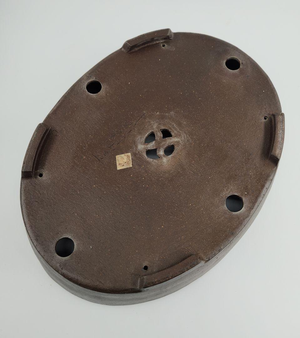 お正月セール 10日まで 盆栽鉢 常滑 中野行山 楕円形 大品盆栽鉢 落款有