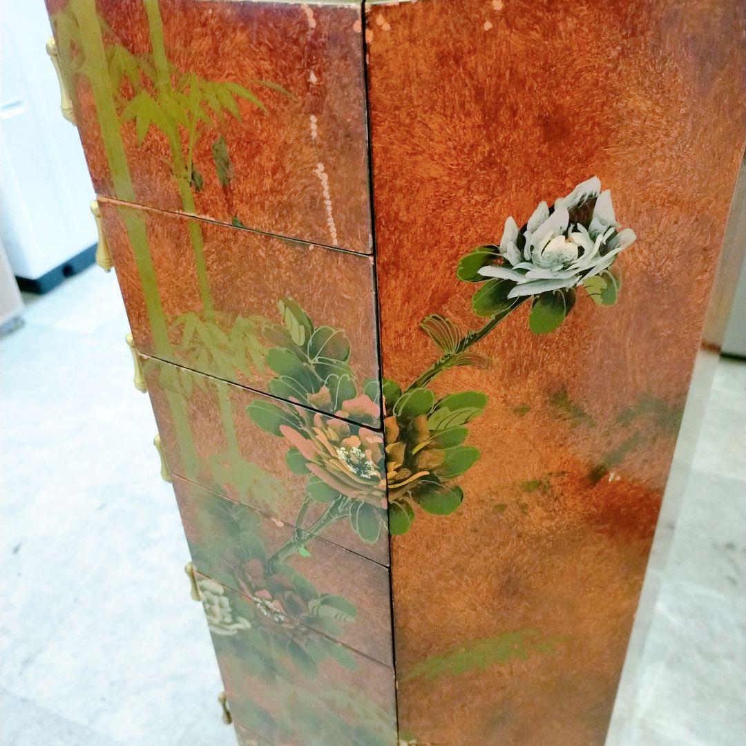 【アンティーク】中国家具 宝石棚 花鳥画 箪笥 チェスト 8杯 飾り棚 古家具