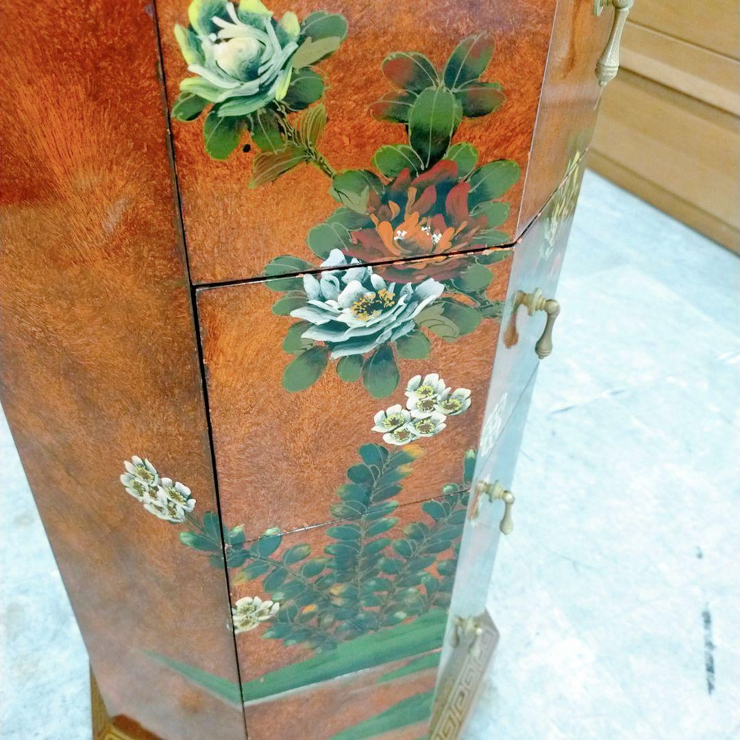 【アンティーク】中国家具 宝石棚 花鳥画 箪笥 チェスト 8杯 飾り棚 古家具