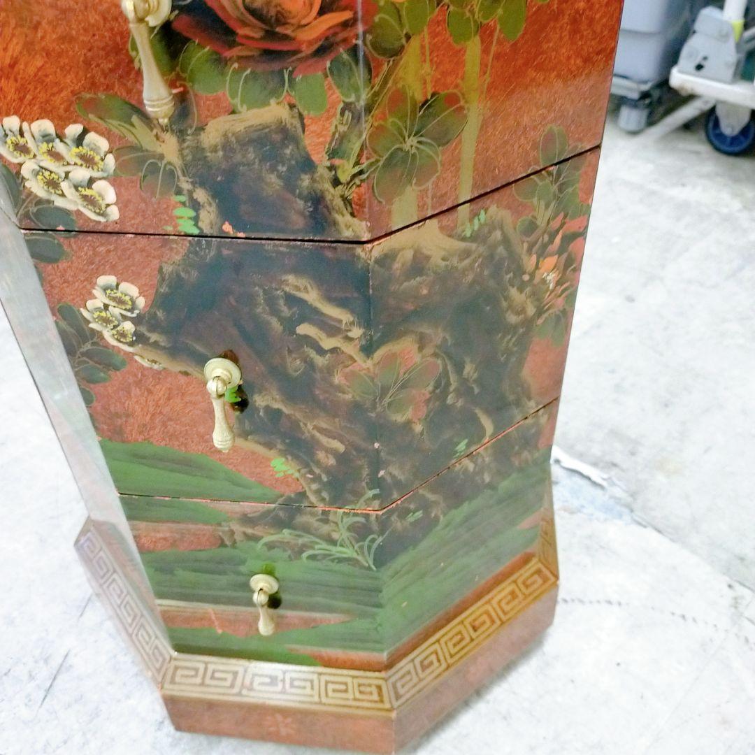 【アンティーク】中国家具 宝石棚 花鳥画 箪笥 チェスト 8杯 飾り棚 古家具