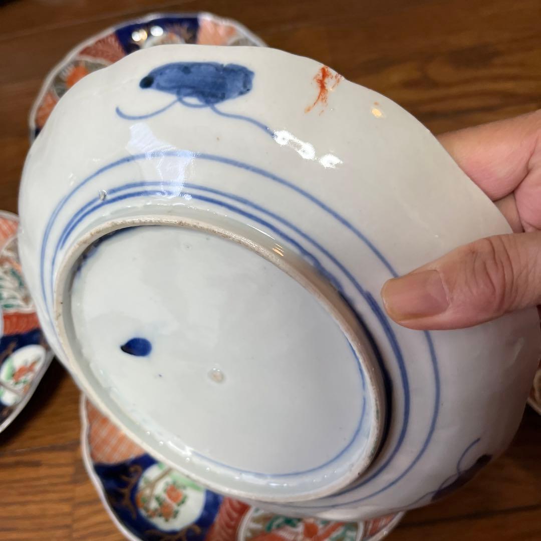 期間限定最終処分特価　古伊万里色絵　大皿五枚セット　完品　一枚おまけ　綺麗な状態