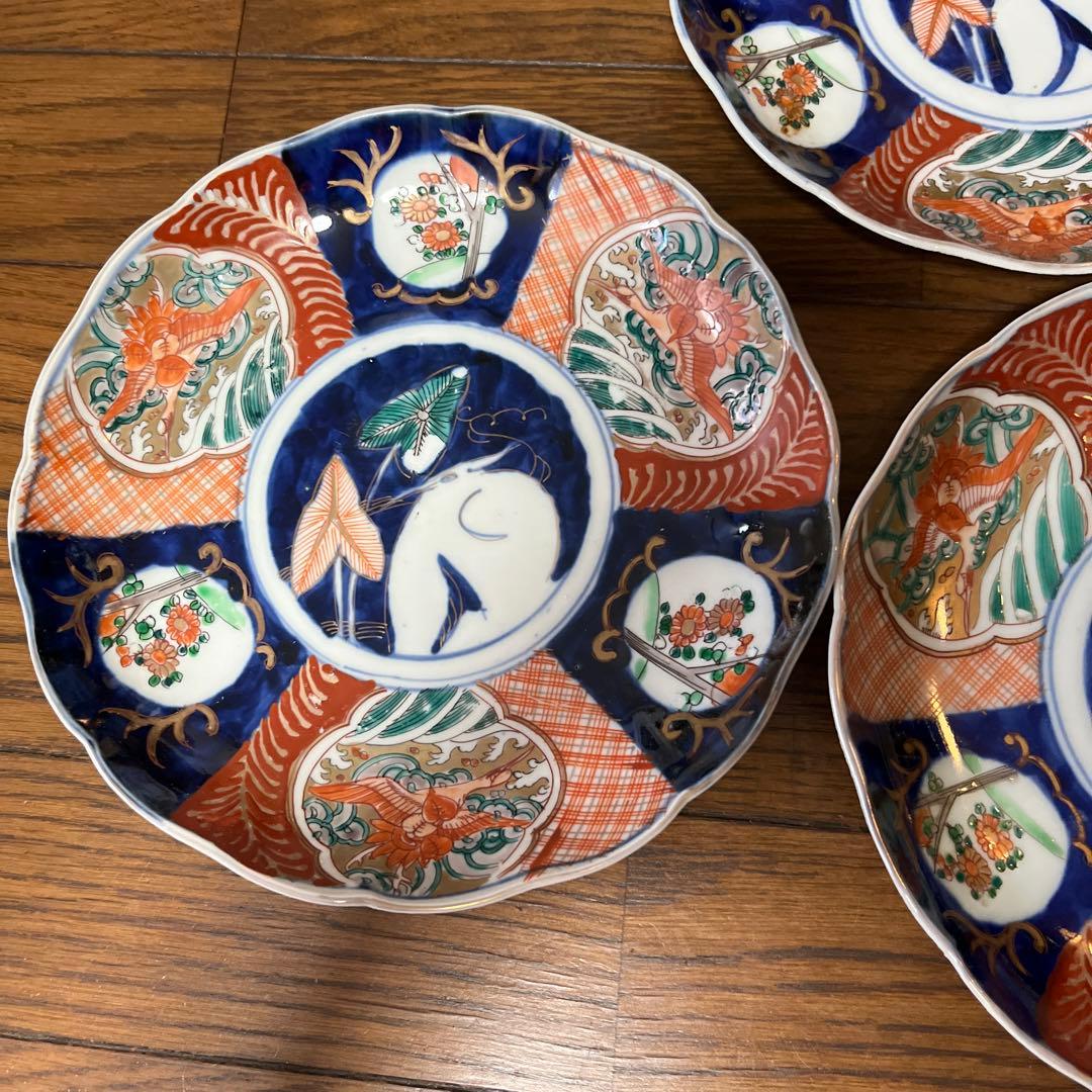 期間限定最終処分特価　古伊万里色絵　大皿五枚セット　完品　一枚おまけ　綺麗な状態