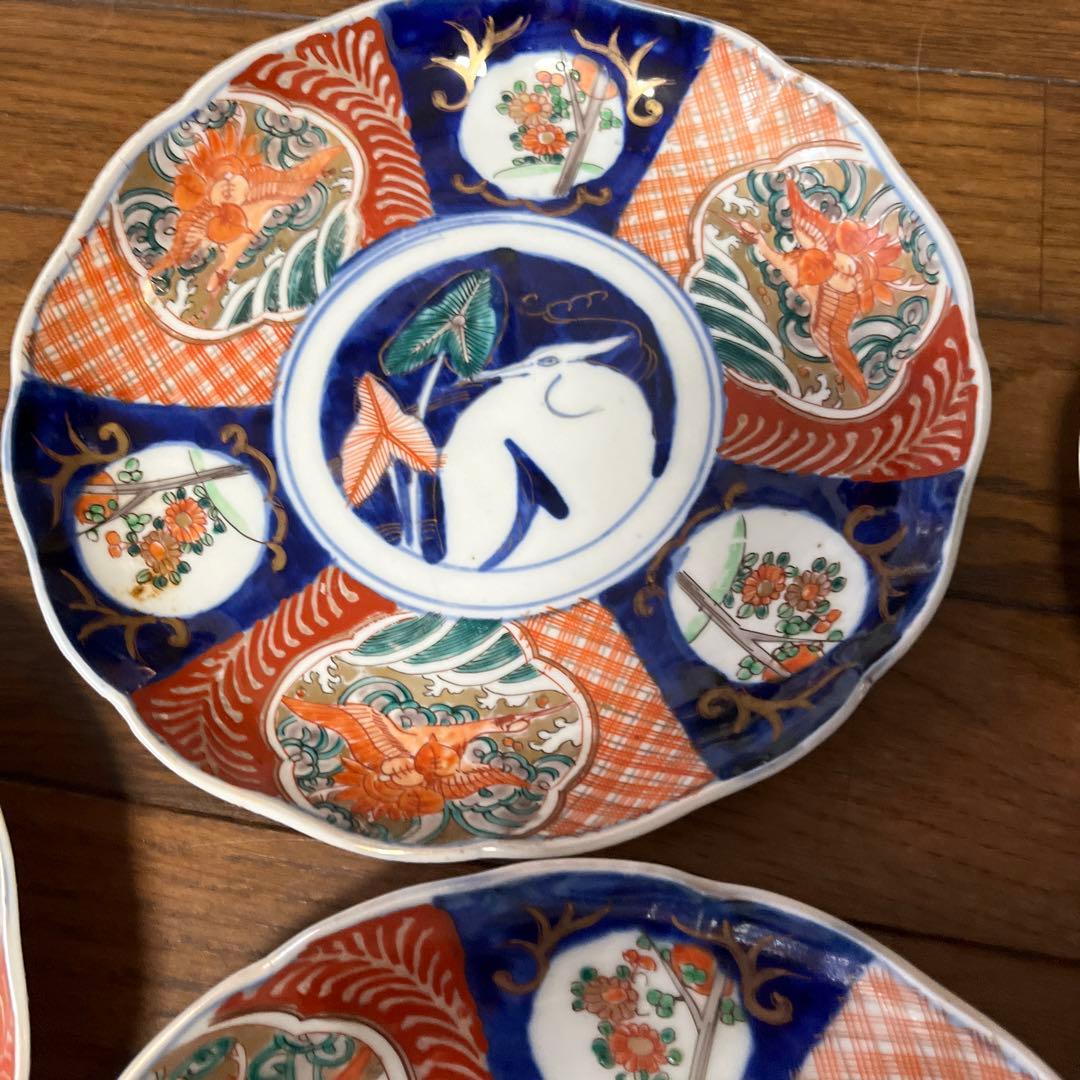 期間限定最終処分特価　古伊万里色絵　大皿五枚セット　完品　一枚おまけ　綺麗な状態