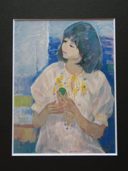 深沢紅子、【青い實】、希少な額装用画集より、新品額装付