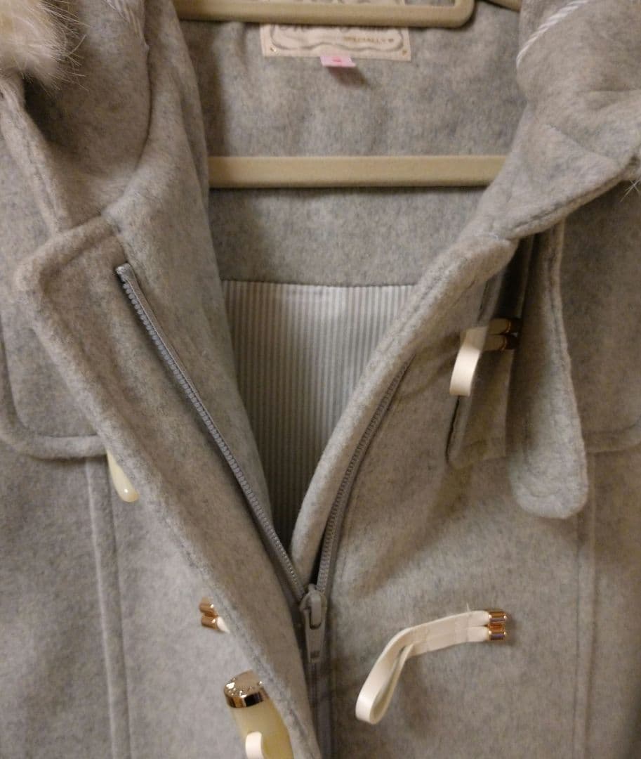 【美品】メゾピアノ　ウールダッフルコート フード付き グレー