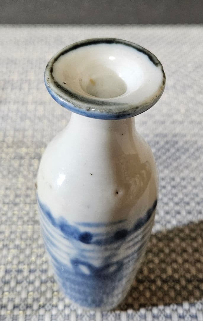 中国古美術　中国古陶磁器　清朝清代　青華　染付　水辺に鳥の図　小瓶　花入　鼻煙壺