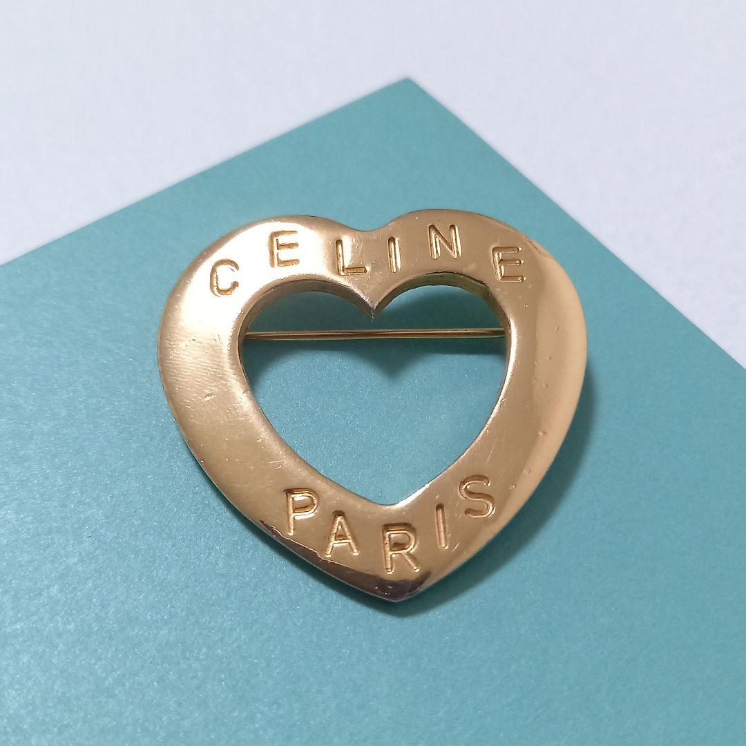 ●良品●　CELINE　セリーヌ　ブローチ　ハート　刻印　ヴィンテージ　ゴールド