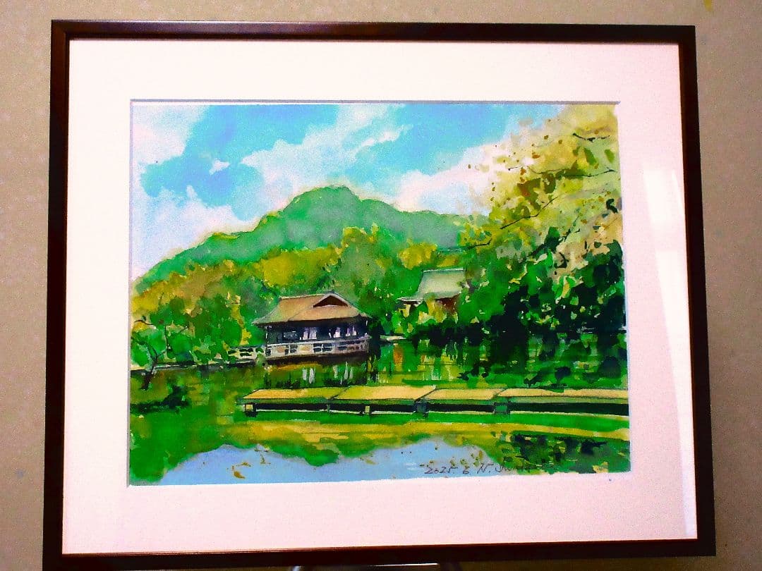 水彩画鎌倉八幡宮( 額装済み)