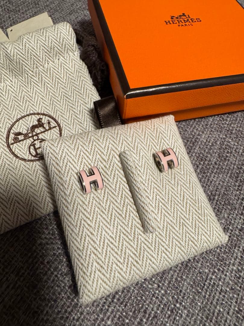 HERMES エルメス ポップH ミニ ピアス ローズドラジェ ピンク