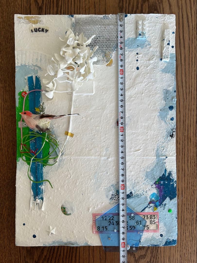 コラージュアート作品　ミクストミディア　和紙　ペイント　アメリカ