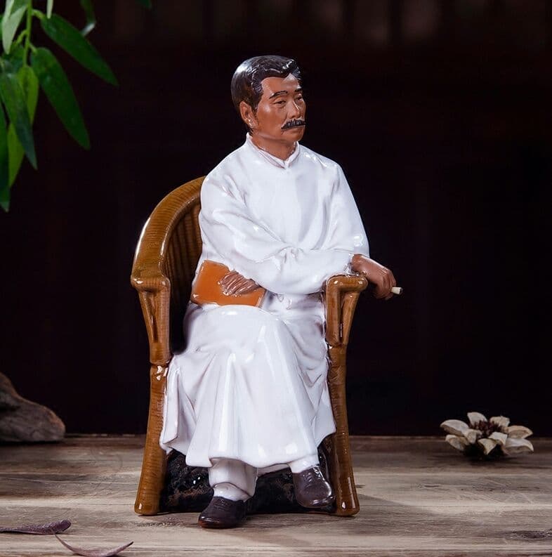 石湾公仔創意陶磁老人、鲁迅、風水弁公室装飾品