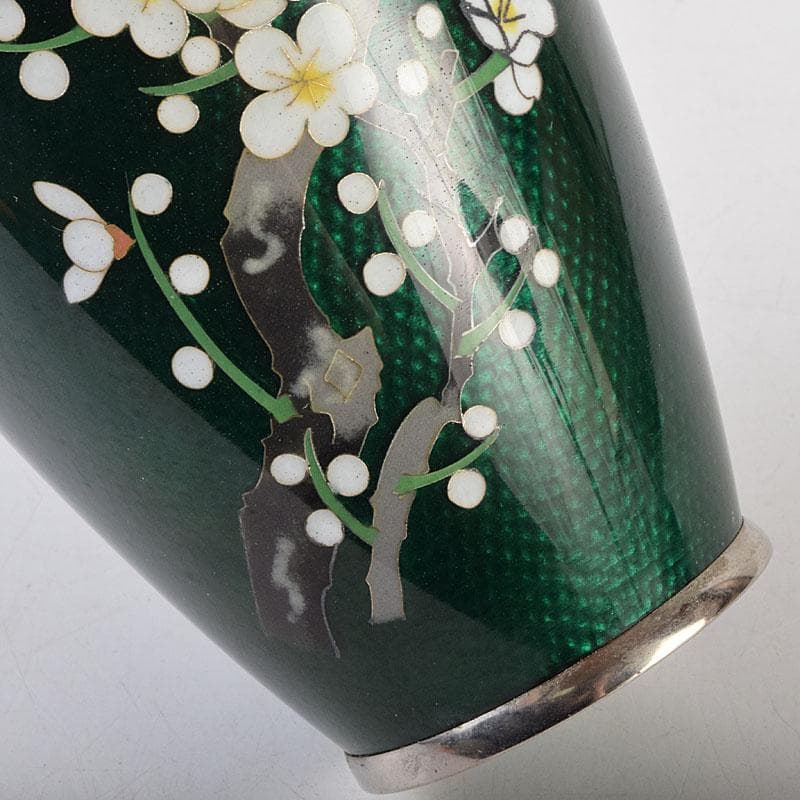 七宝焼　熱化工業　透釉　花鳥文　花瓶　唐木台・箱付　V　R9322