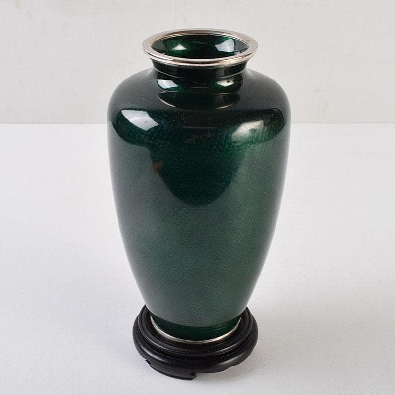 七宝焼　熱化工業　透釉　花鳥文　花瓶　唐木台・箱付　V　R9322