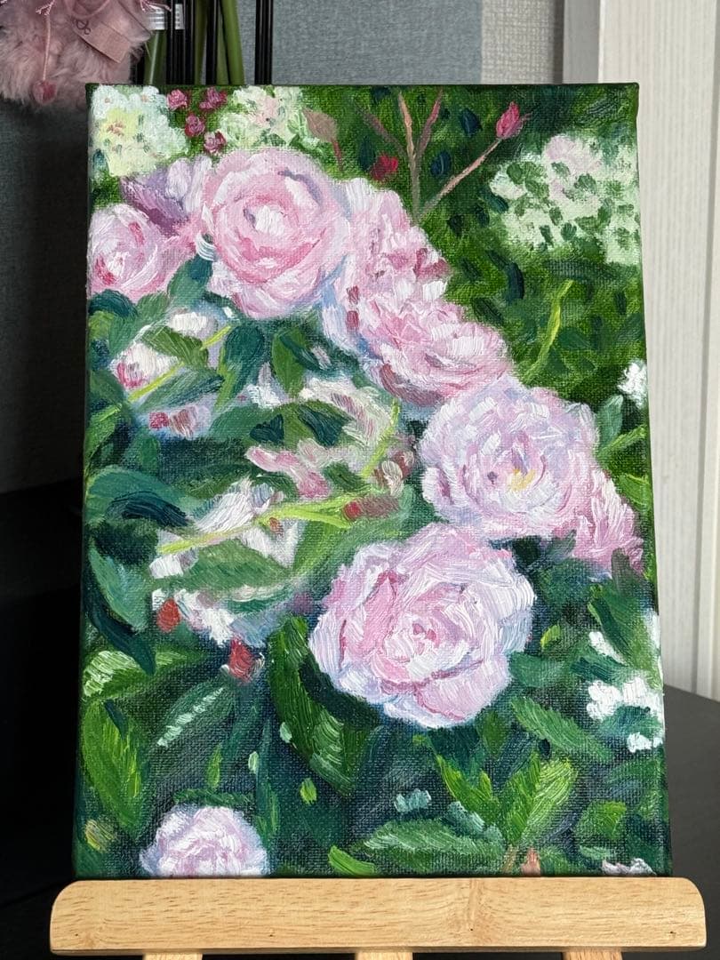 「薔薇満開」　手描き　油絵　風景画　原画　油彩画　花　バラ