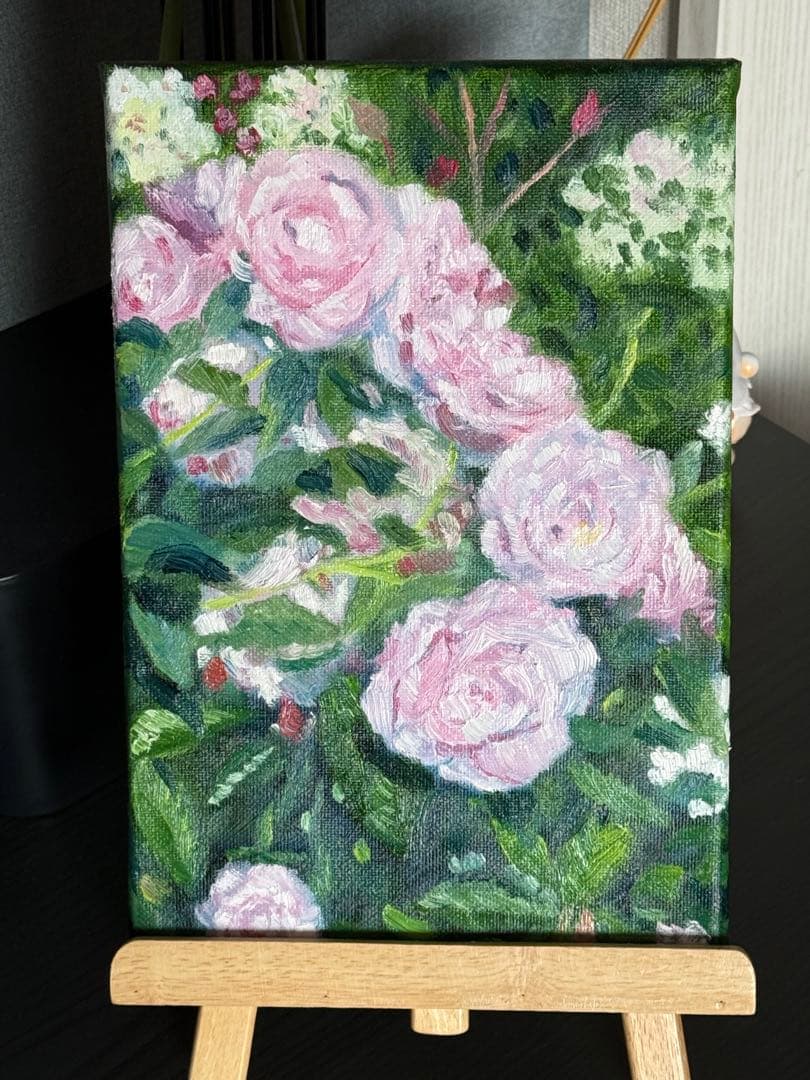 「薔薇満開」　手描き　油絵　風景画　原画　油彩画　花　バラ