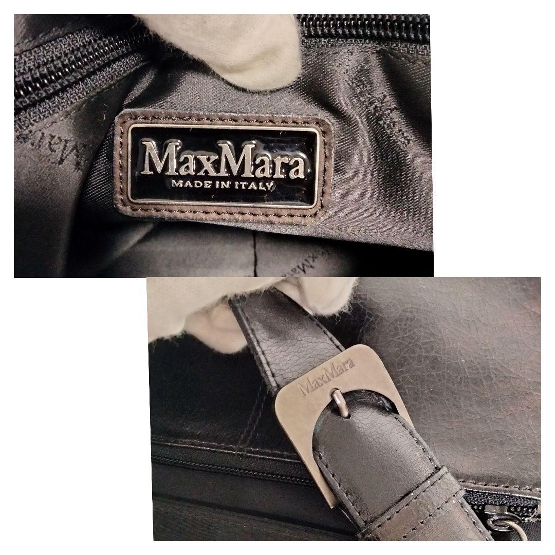 マックスマーラ ショルダーバッグ フラップ ロゴ刻印 ナイロン レザー ブラック