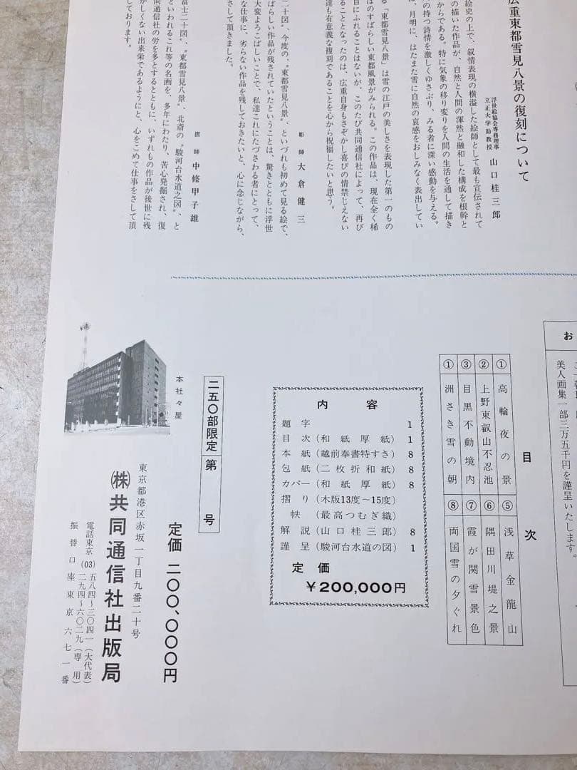 希少★木版 初代廣重画 東都雪見八景 限定250部 第216号 共同通信社出版局
