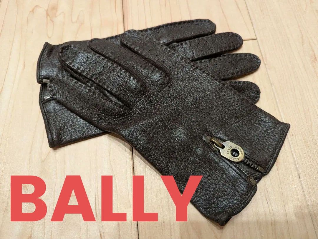 BALLY バリー　ダークブラウン レザー手袋 ジッパー付き