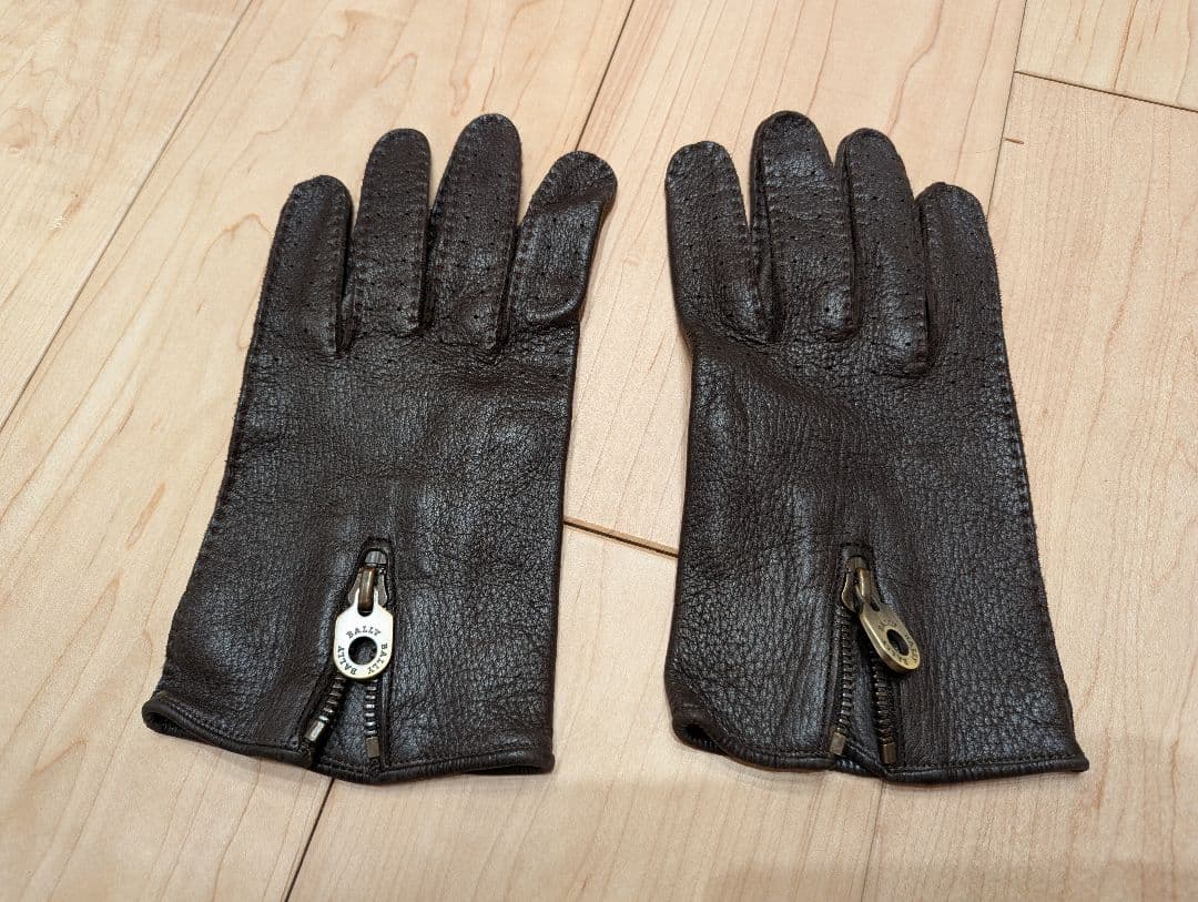 BALLY バリー　ダークブラウン レザー手袋 ジッパー付き