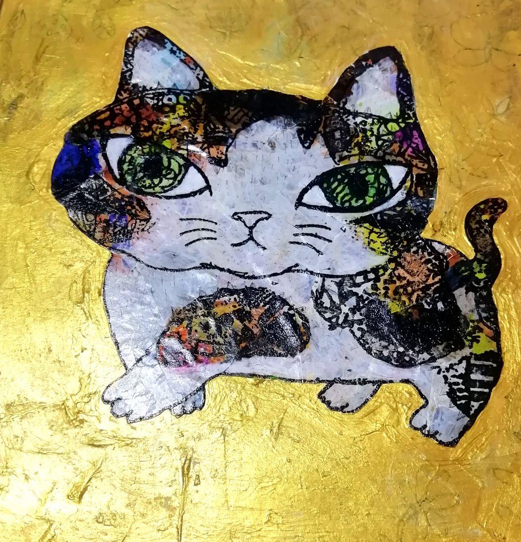 額付き銅版画応用絵画　title「お通りニャンコ」