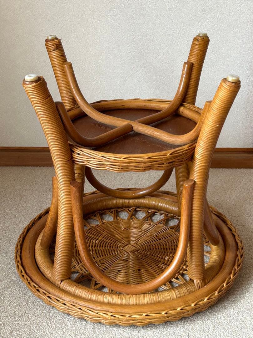 ヴィンテージ 籐家具 ラタン 丸テーブル　サイドテーブル　カフェテーブル　レトロ