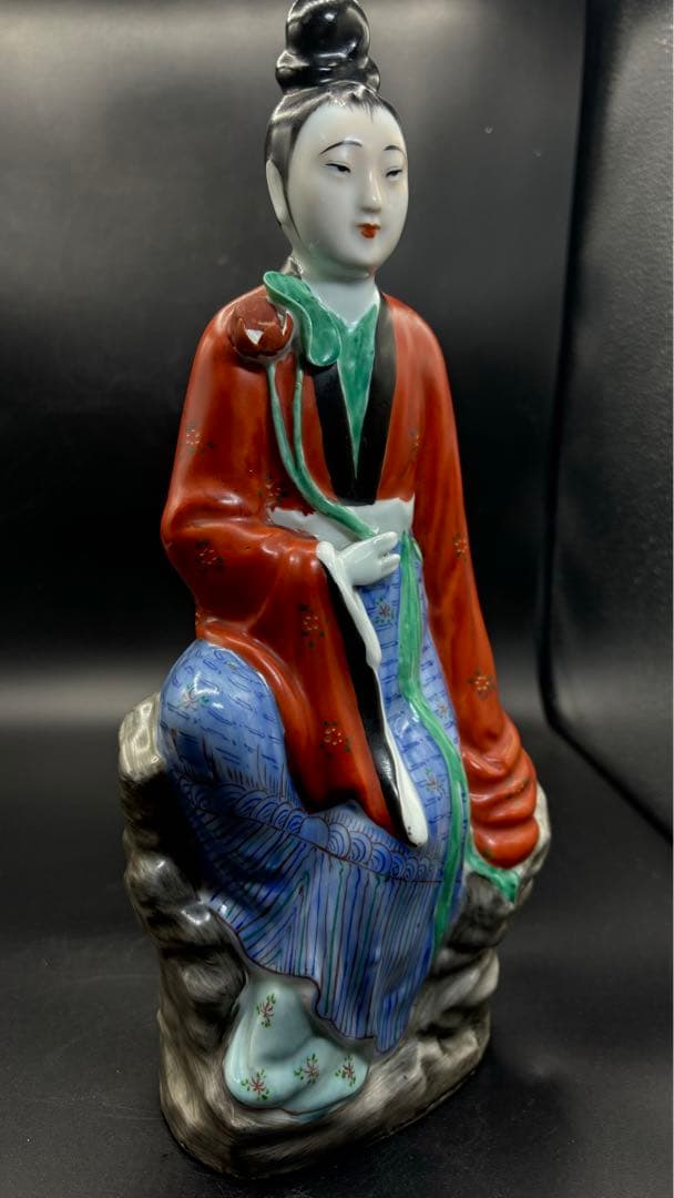 中国美術 古玩 色絵陶人形 陶器人形 高さ約33cm 置物 オブジェ 古董品