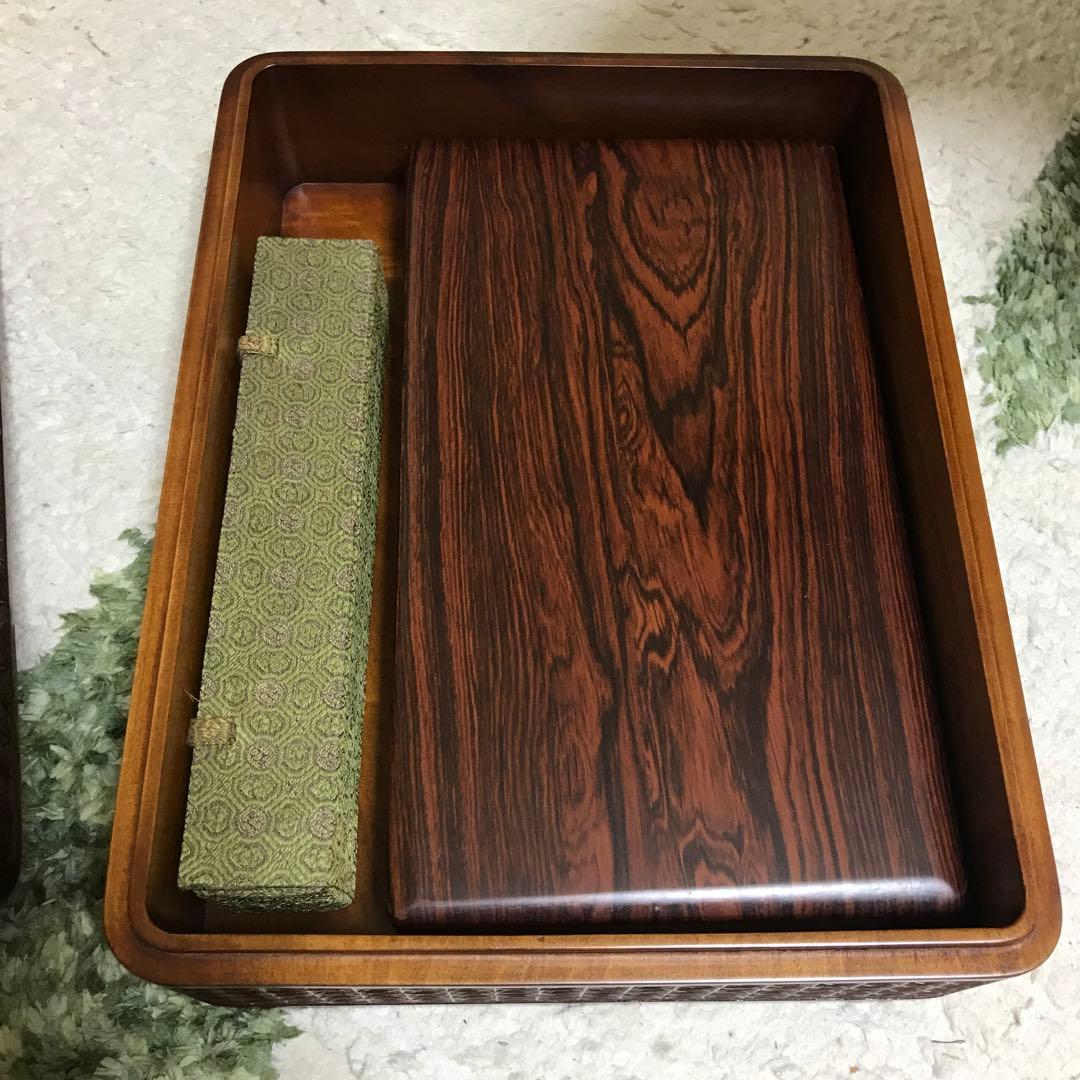 岡山　烏城彫り　漆塗り 太鼓デザイン 文箱