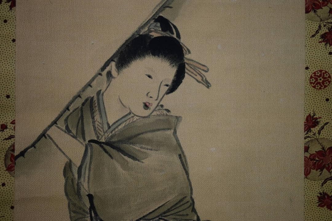 不詳/作者不明/雪中美人図/布袋屋掛軸HH-200