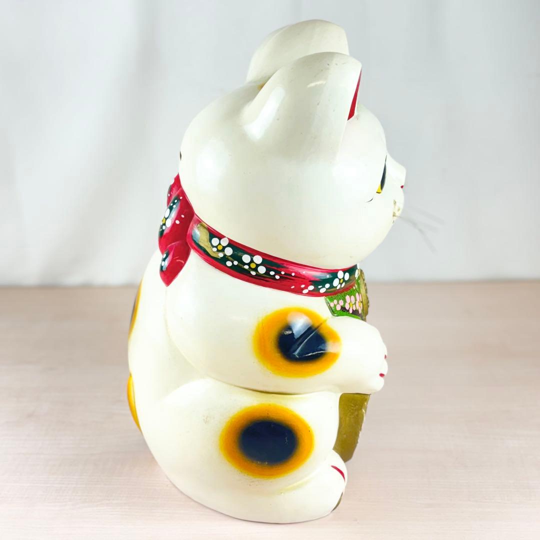 特大 招き猫 42cm 白猫 縁起物 左手上げ 商売繫盛 千客万来