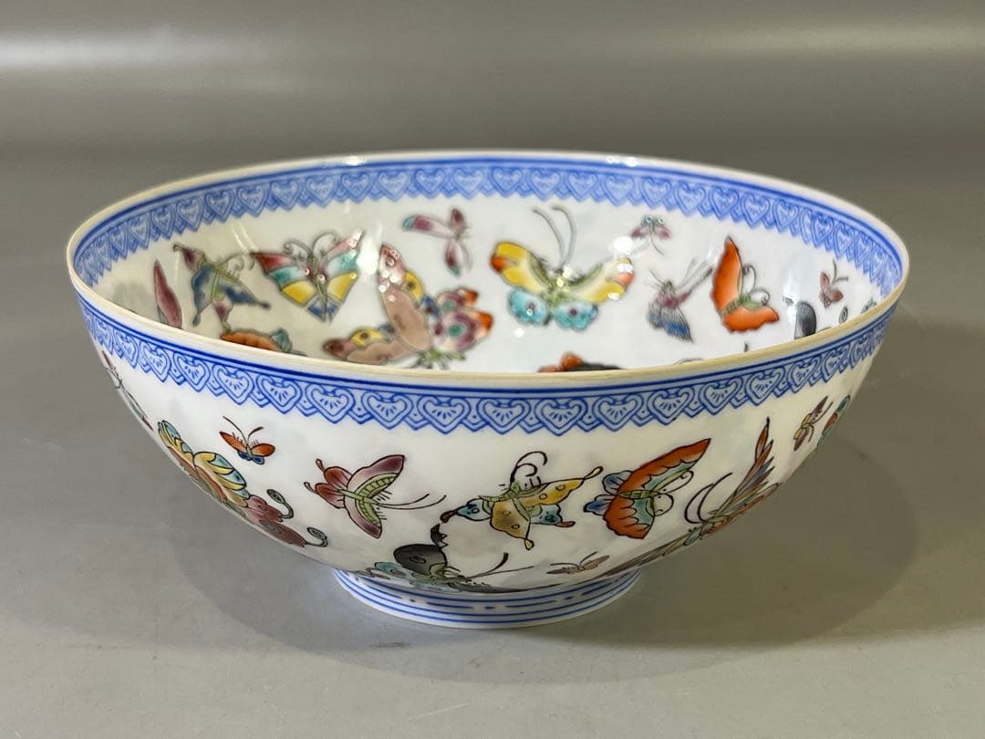 DT699 中国 薄胎 色絵蝶紋 碗