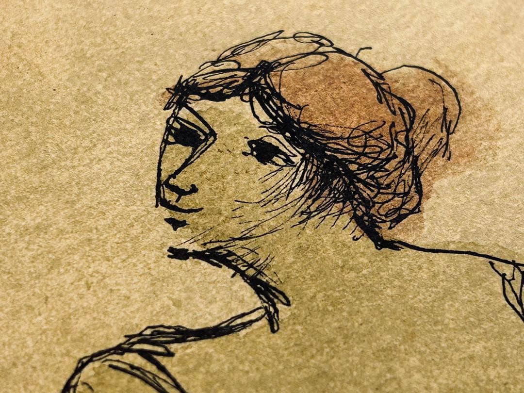 稀少 真作保証 鈴木信太郎 デッサン 水彩画 婦人像