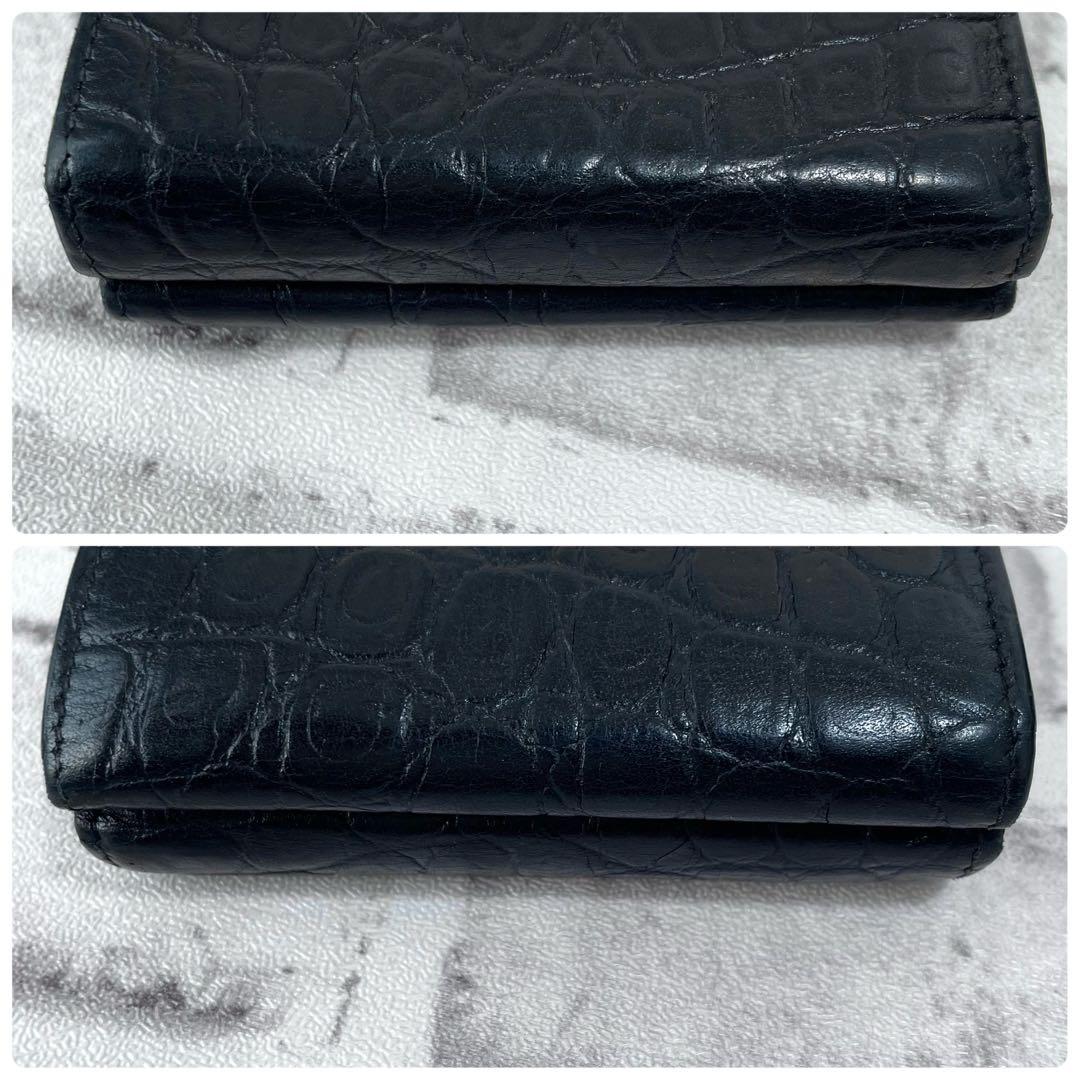 美品✨サンローラン　三つ折り財布　クロコ　金ロゴ　黒　付属品