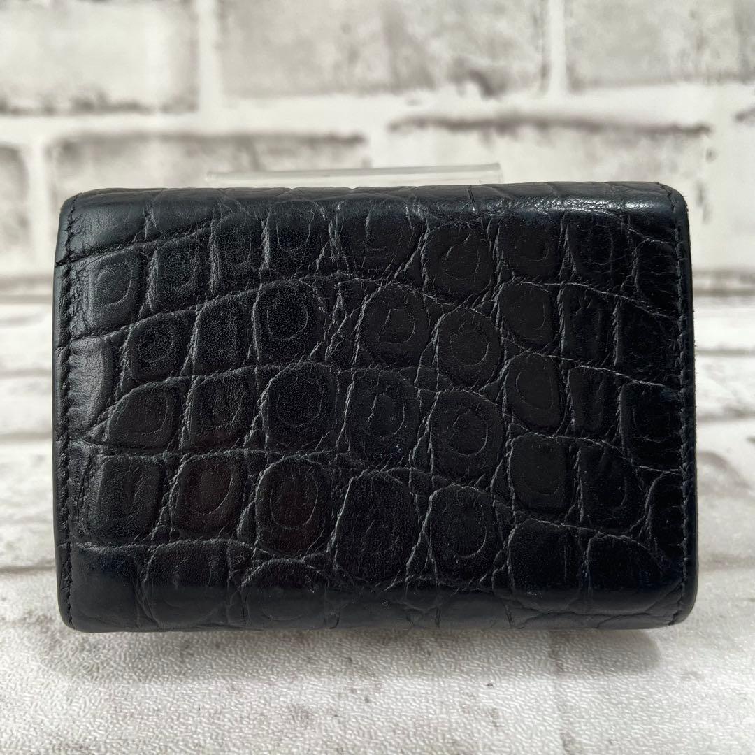 美品✨サンローラン　三つ折り財布　クロコ　金ロゴ　黒　付属品