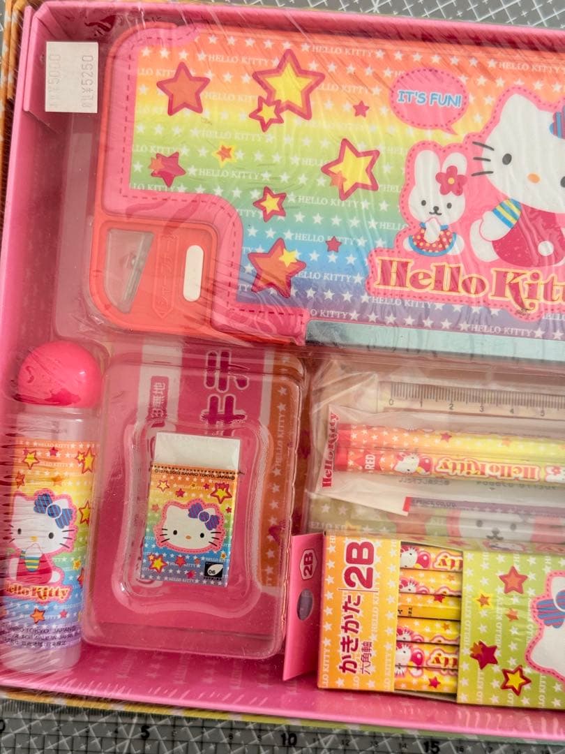 【日本製・廃盤】平成レトロハローキティ 文房具 おどうぐ箱セット 未使用