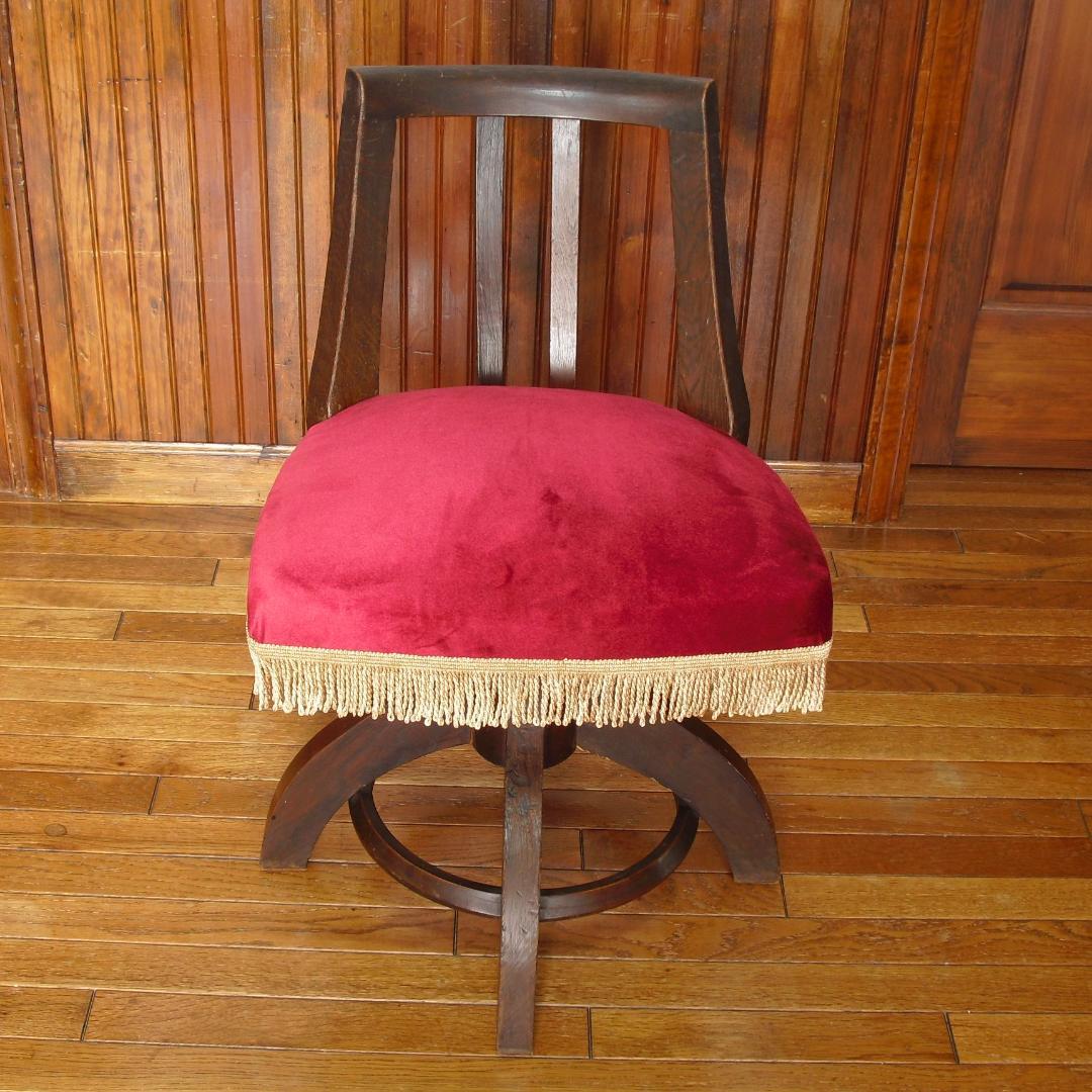 アンティーク ドクターチェア☆木製 回転椅子☆手触り良いベルベット/ビロード張り