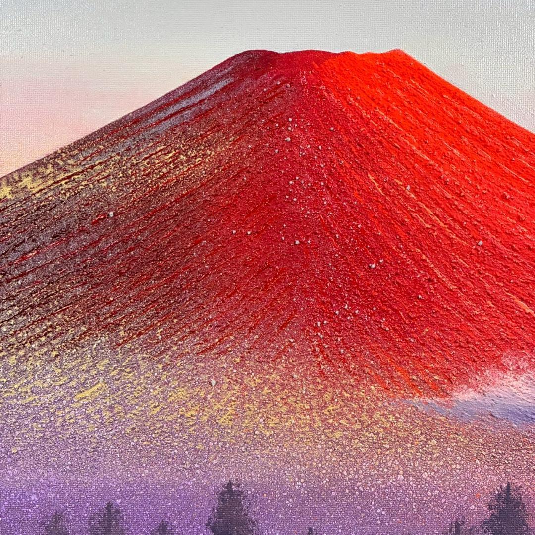 美品 徳田春邦「赤富士」油彩画 油絵 直筆サイン入り 富士山 縁起物 開運