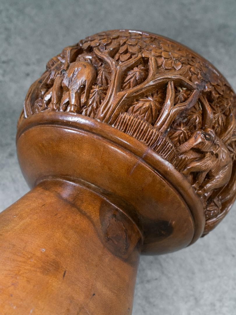 インド カシミール 木彫り スツール ヴィンテージ・アンティーク　民芸品