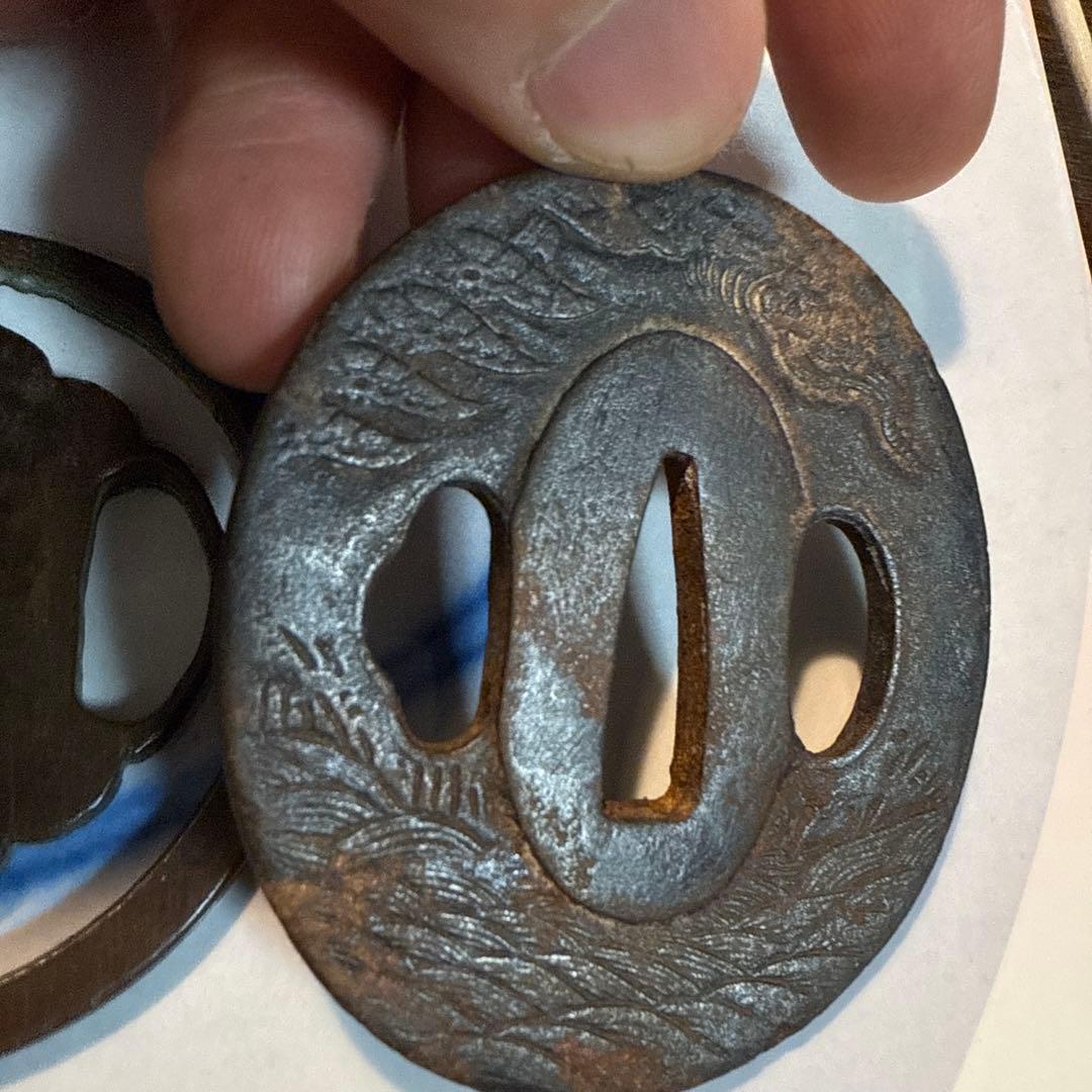 江戸時代　鍔 風景　空山海模様2個セット　「あき3」