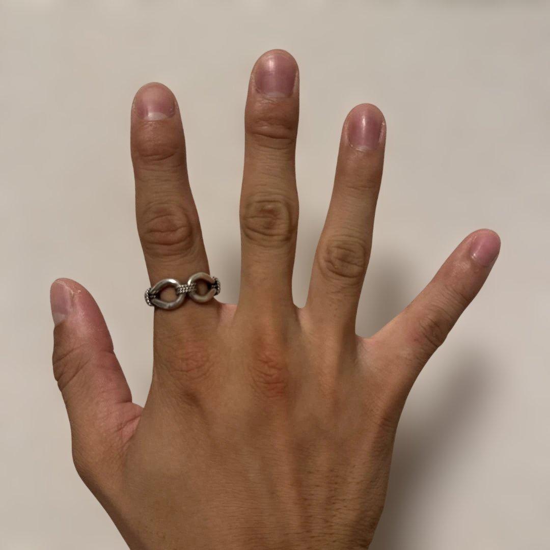 スターリングシルバー リンクデザインリング　インディアンジュエリー　18号